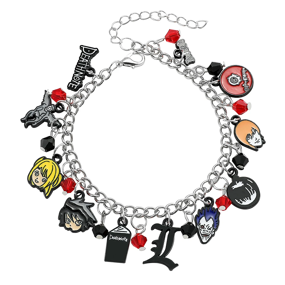 Death Note Charm Bracelet L Yagami Light Misa Amane Pendant Red Black Crystal Bead Adjustable Chain Bracelet Fans Jewelry Gift