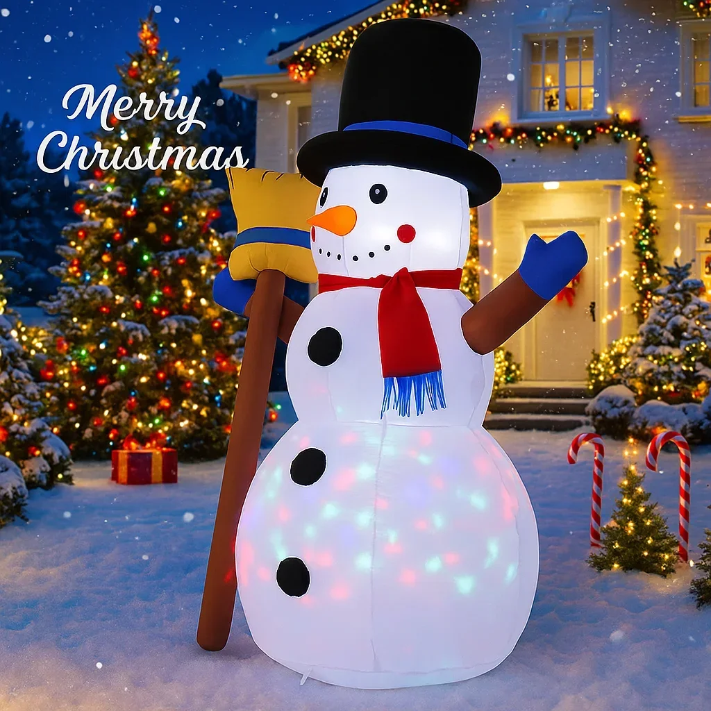 1.2M/3.9FT Holiday Lighting Decor LED Inflatable Yard Xmas Snowman Broom Christmas Outdoor Home Ornament Festive Gift Supplies
