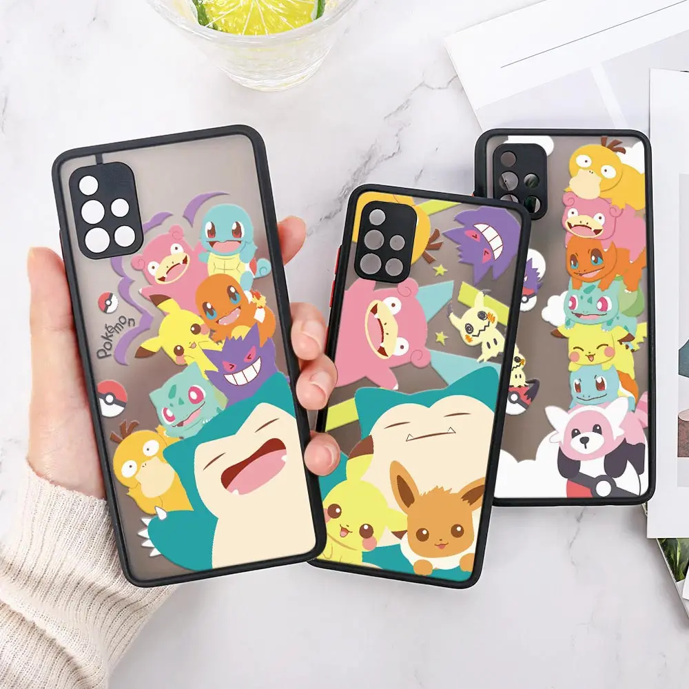 Cartoon Pokemon Snorlax Pikachu Phone Case For Samsung Galaxy A52 A51 A71 A72 A53 A73 A21S A13 A14 A31 A32 A33 A04 A03 A02 Cover