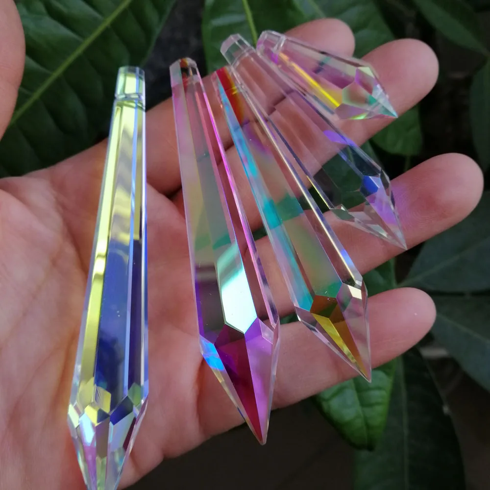 Camal 10pcs 38/55/63/76/89/100mm AB Color Crystal Icicle Drop Pendant Prisms Rainbow SunCatcher Lamp Lighting Part Home Decor