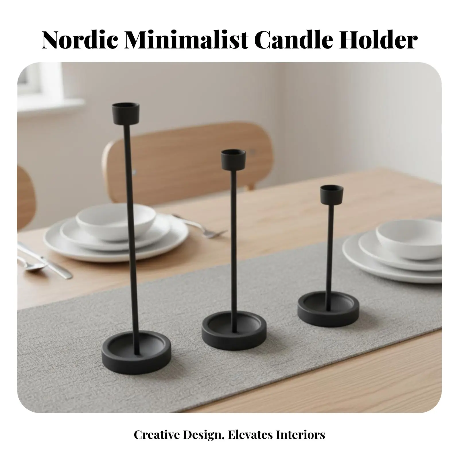 Vintage Nordic Candle Holder, Black Iron Tall Candlestick, Creative Vessel, Modern Home Decor Craft view 3