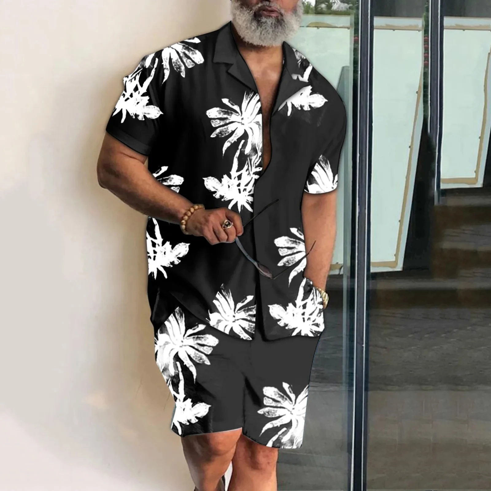 Coconut Tree 2PCS Shirts Suits Men 3D Print Fashion Shirts+Shorts Two Piece Sets Hawaii Beach Lapel Shirt Set Unisex Clothing