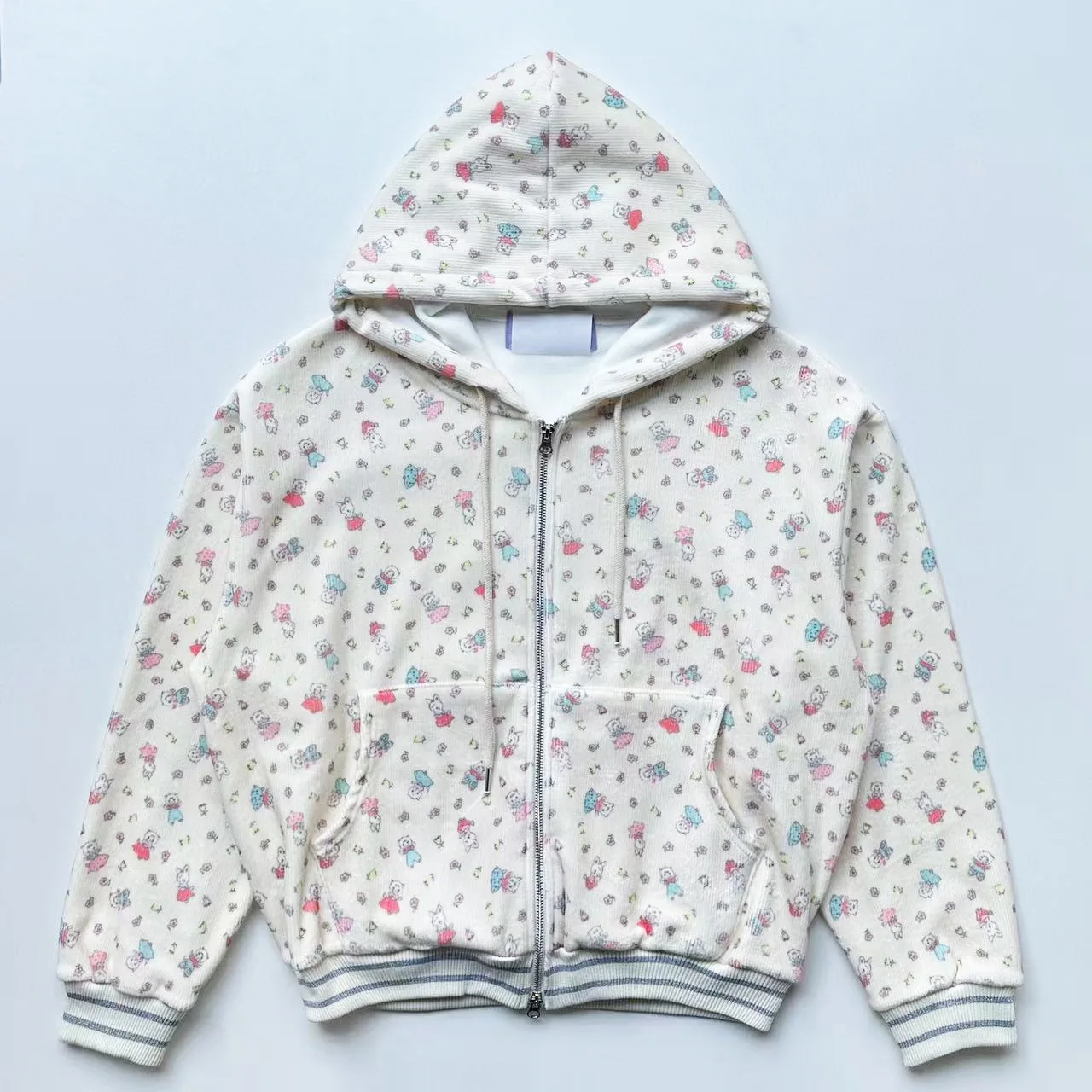 

SUSUSELECT Sweet Rabbit Print Lace Thin Sweatshirt Jacket for Women Casual Comfortable Loose Fit Long Sleeve Hoodie