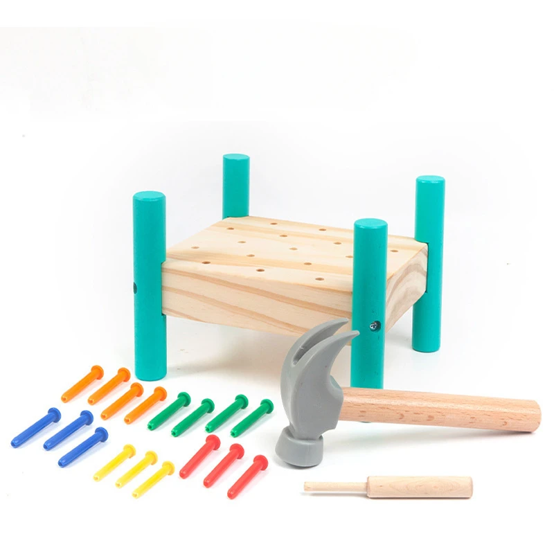 

Wooden Hammering Nail Table for Children Recognize The Color of Nails Early Childhood Education and Intellectual Hammering Toys