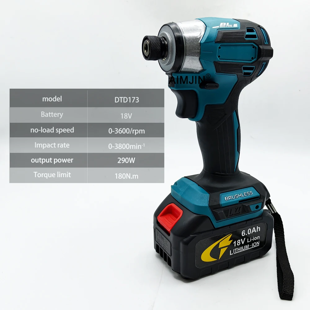 Motor Electric Drill Wood/Bolt/T-Mode For Makita 18V AIMJIN DTD173 1800rpm Cordless Impact Driver 180Nm Brushless