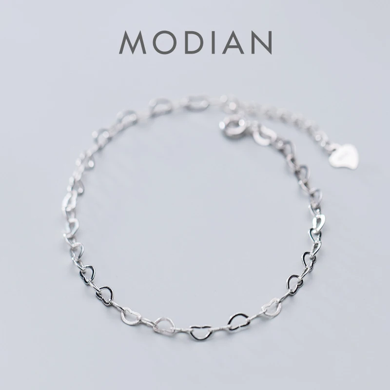 Modian Authentic 925 Sterling Silver Simple Hearts Bracelet for Women Gift Fashion Adjustable Link Chain Bracelet Fine Jewelry
