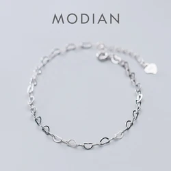 Modian Authentic 925 Sterling Silver Simple Hearts Bracelet for Women Gift Fashion Adjustable Link Chain Bracelet Fine Jewelry