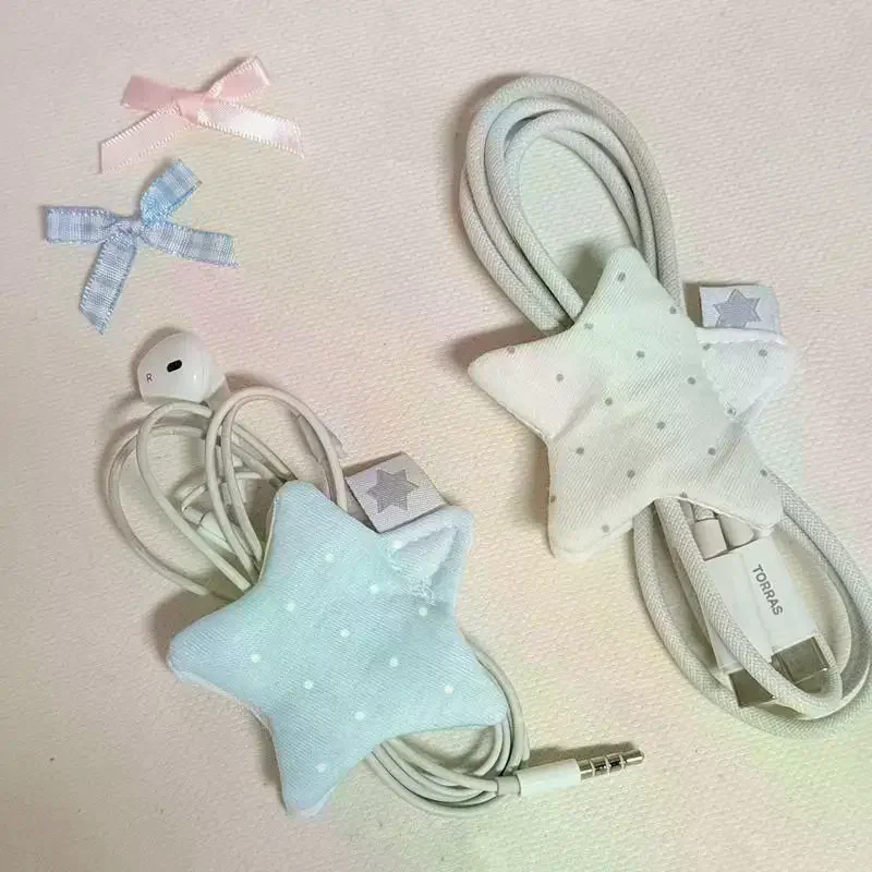 

Аксессуары для наушников в стиле Y2K: японские украшения ручной работы из ткани, чехол для наушников с узором в виде звезд и волн, органайзер для кабелей передачи данных.