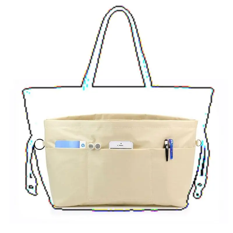 Vintage Kosmetik-Organizer-Einsatztasche mit Reißverschluss, mehrere Taschen, einfarbig, multifunktionale Tasche für Damen – Detail 3