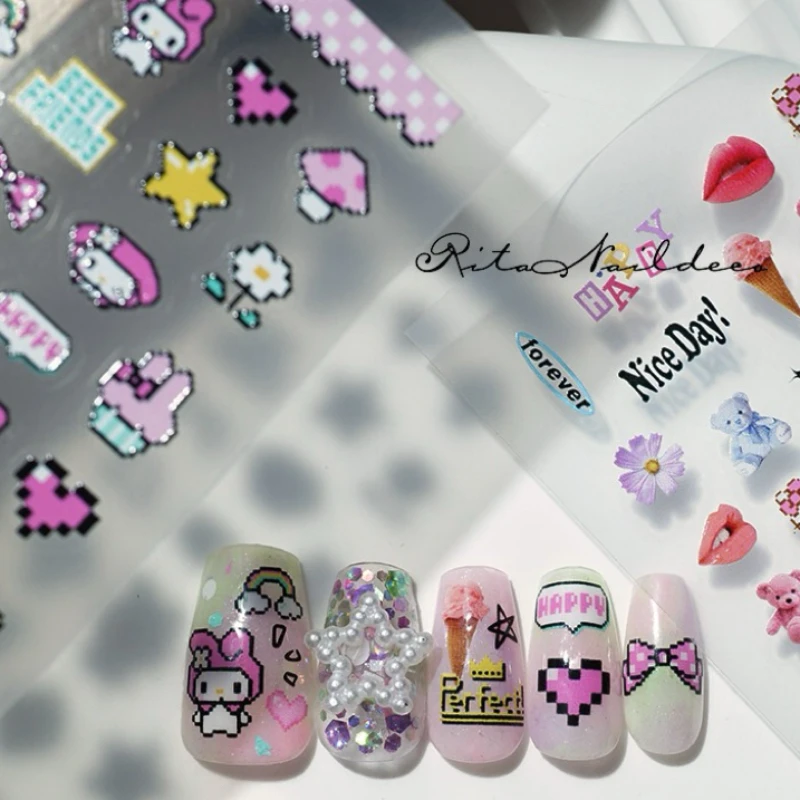 Cartoon Nail Stickers Hawaii Kitty Miami sand Nail Art Decoration Surfing shells Stickers Nail Art Decals