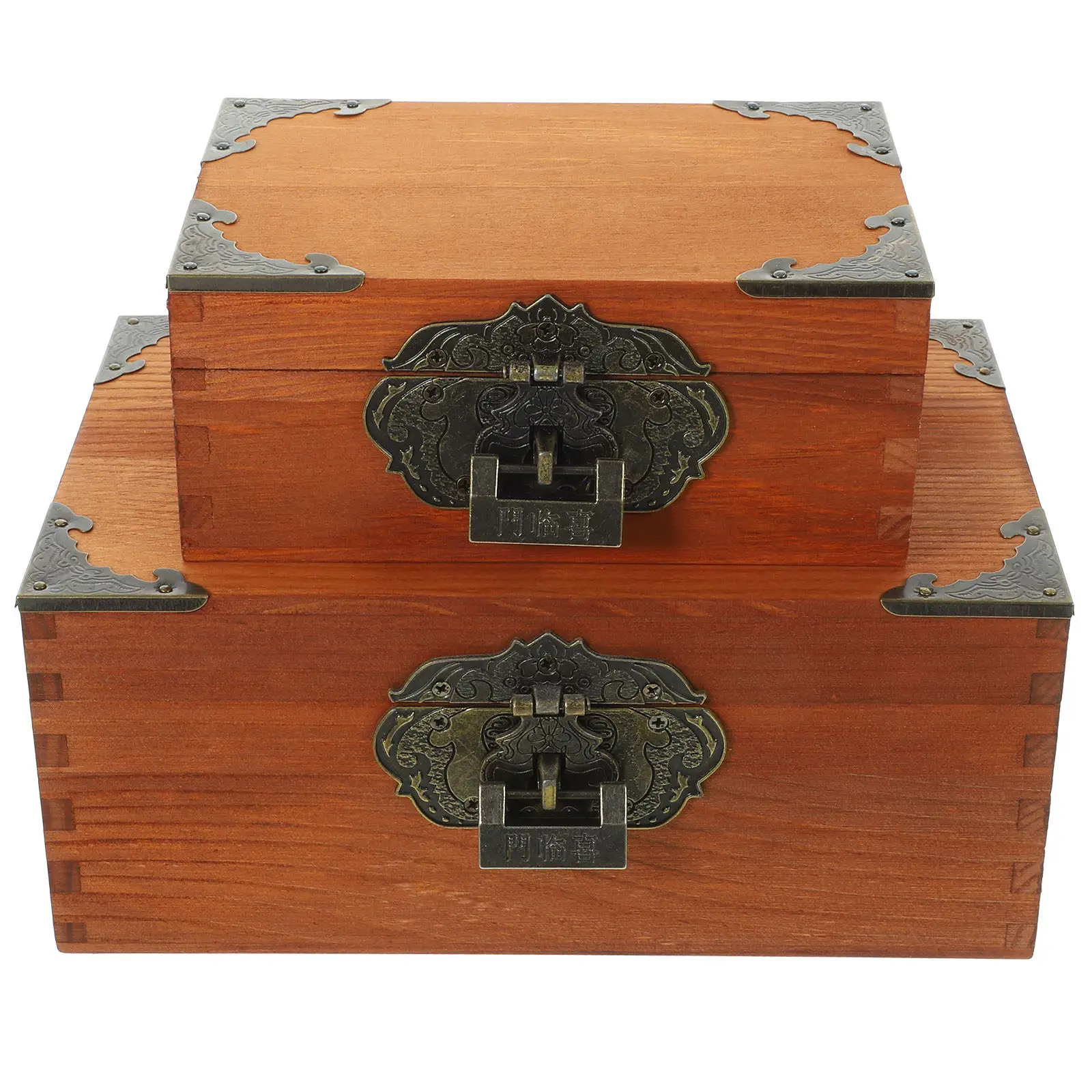 

2Pcs Vintage Wooden Jewelry Boxes Storage Organizer Decorative Keepsake Holder Multipurpose Desktop Case for Rings Earrings