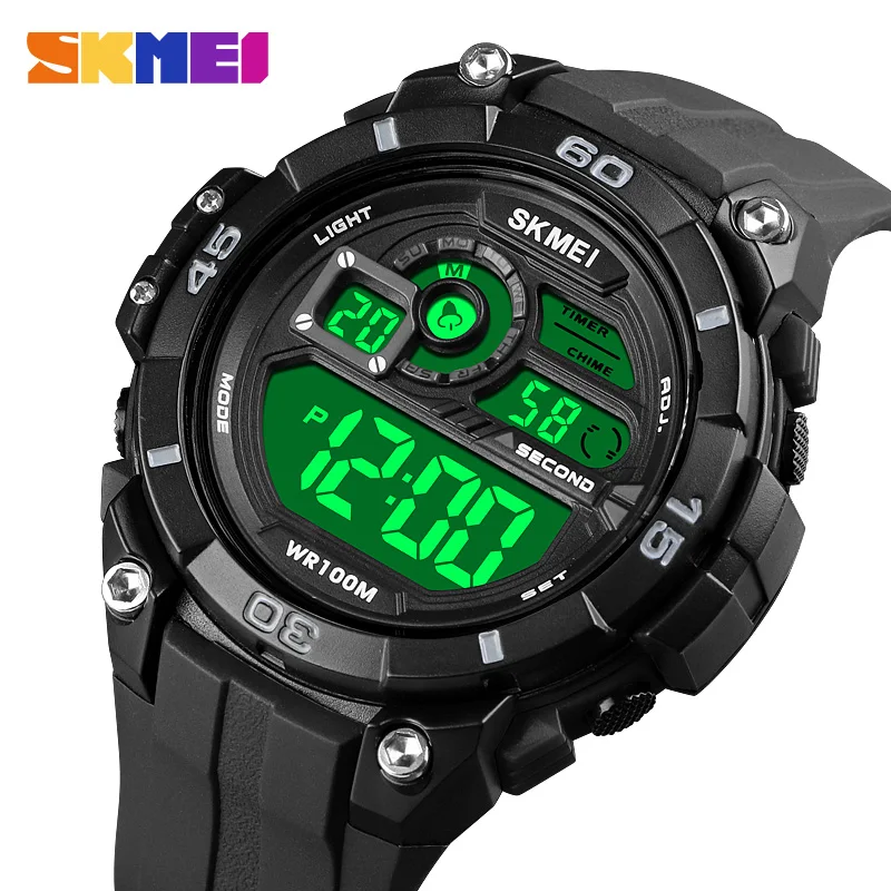 

SKMEI Strong Waterproof 100M Sport Digital Army Mens Watch Silicone Strap Stopwatch LED Electronic Wrist Watch Male Black