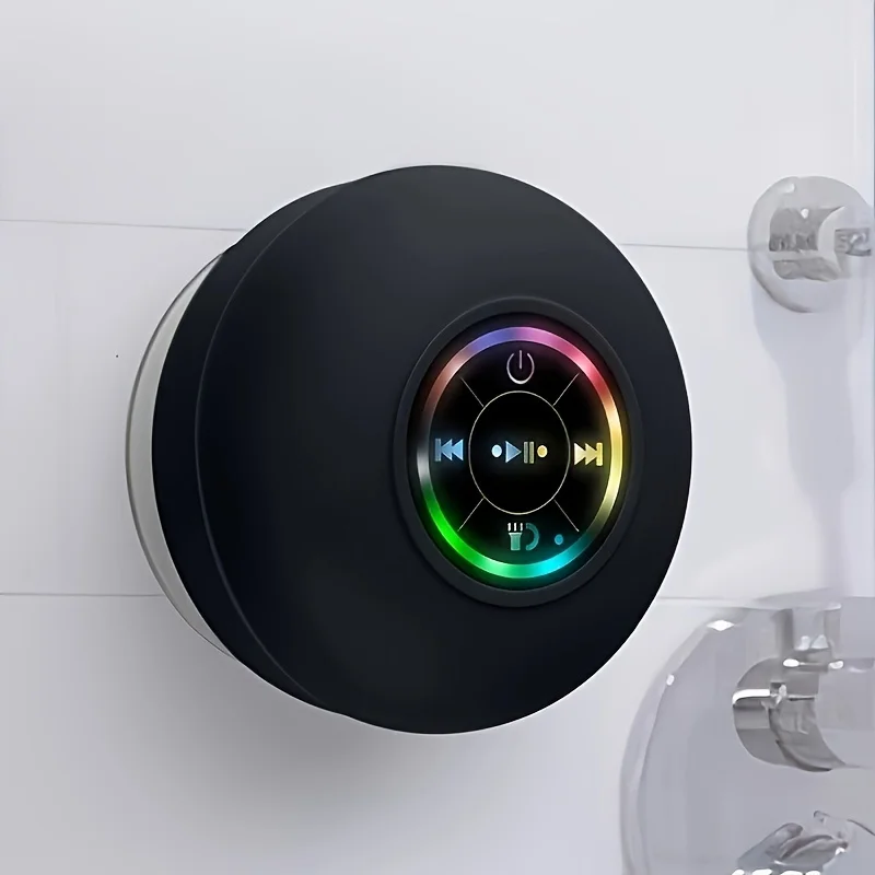 2026 NEW Mini LED bathroom audio, small size wireless speaker, USB charging button control, with large suction cup.Black