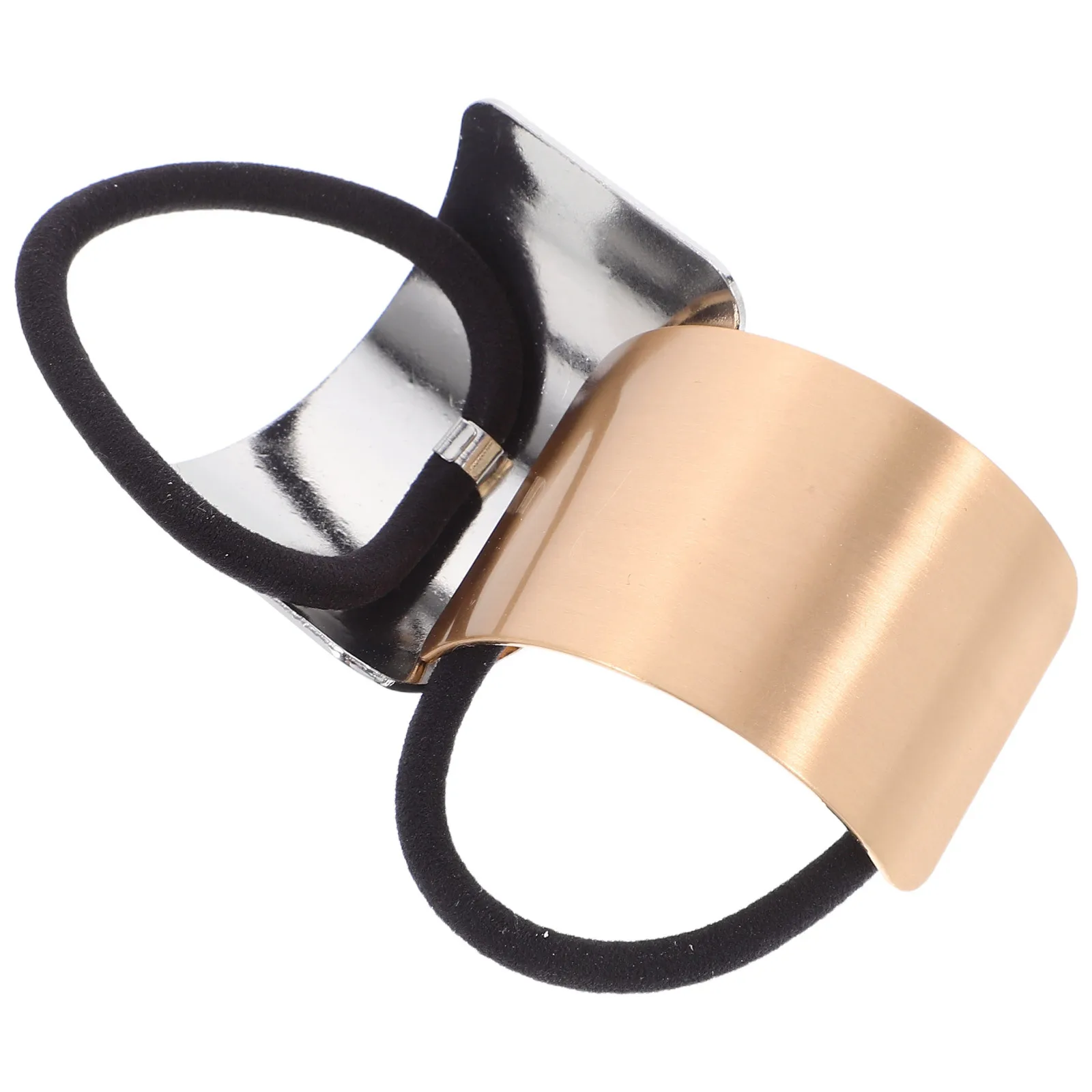 

2Pcs Alloy Polished Elastic Hair Ties Ponytail Holder Hair Rope for Women Golden Silver Daily Wear Gift Ponytail Holder
