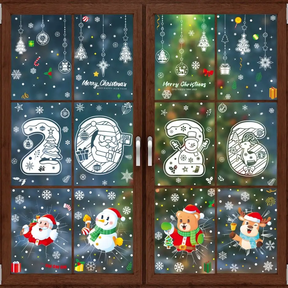 

Santa Claus Christmas Window Sticker Cartoon DIY Decal Electrostatic Glass Sticker Elk Snowman PVC 2026 Merry Christmas Sticker
