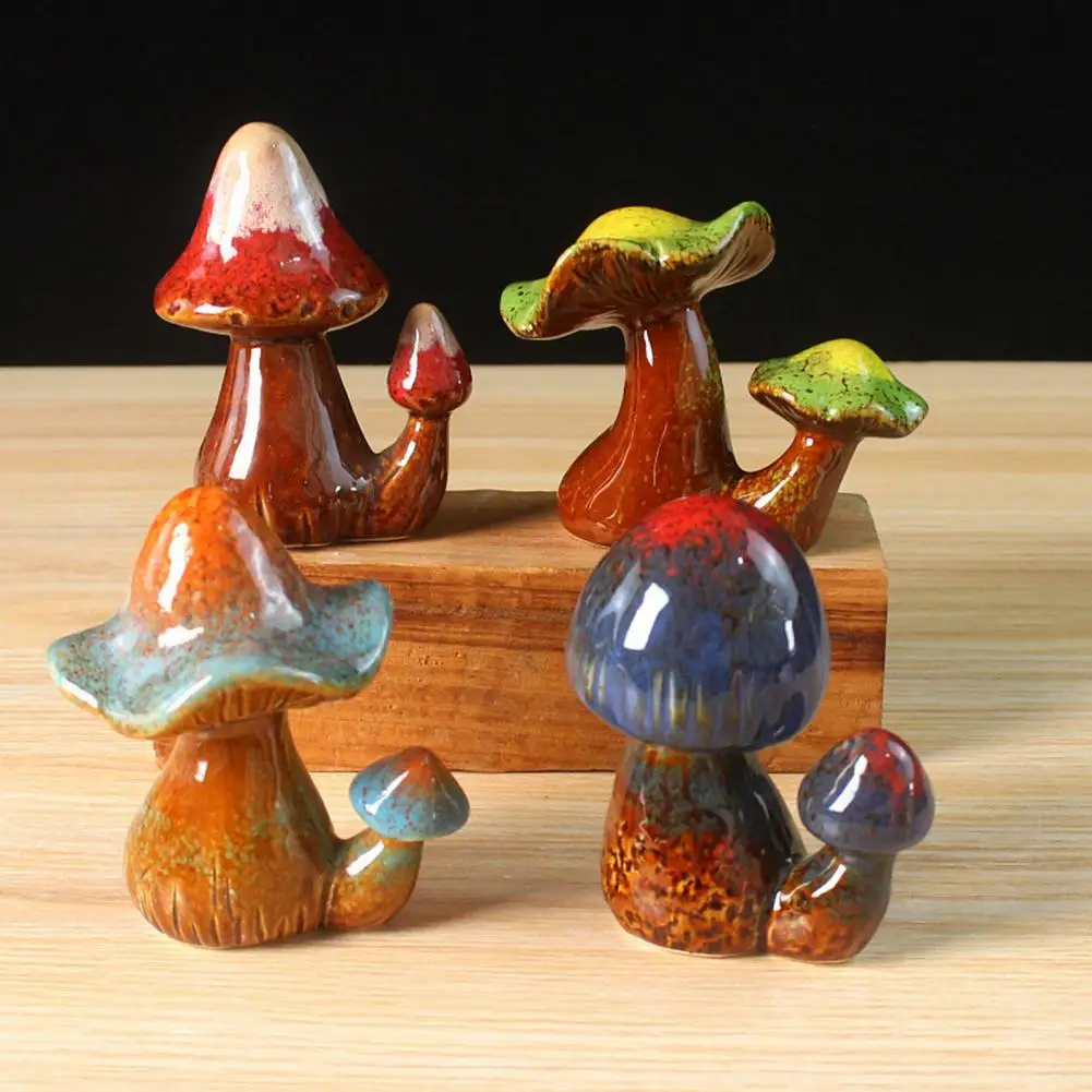 Ceramic Mushroom Figurine Waterproof Toilet Floor Bolt Screw Decorative Cover Home Hotel Bathroom Garden Bonsai Landscape Decor