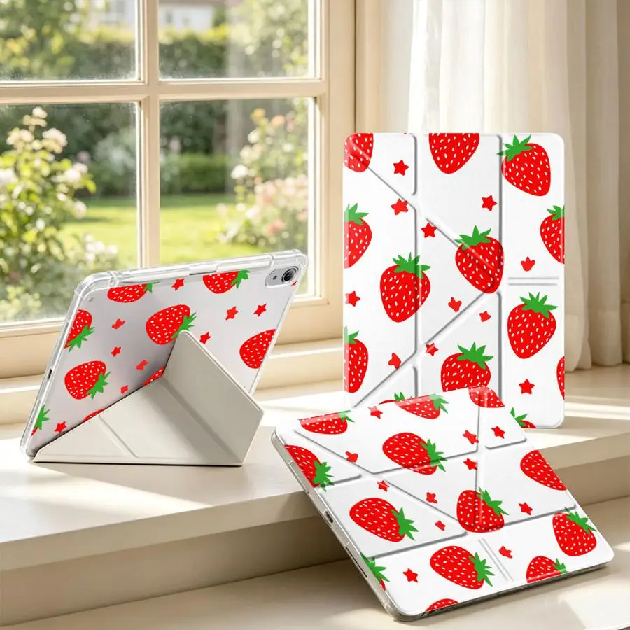 Tablet Case For Samsung Galaxy Tab S8 A8 S9 Plus A9 Plus A11 S7 FE S10 Lite With Pen Slot Cover Cartoon Strawberry Pattern
