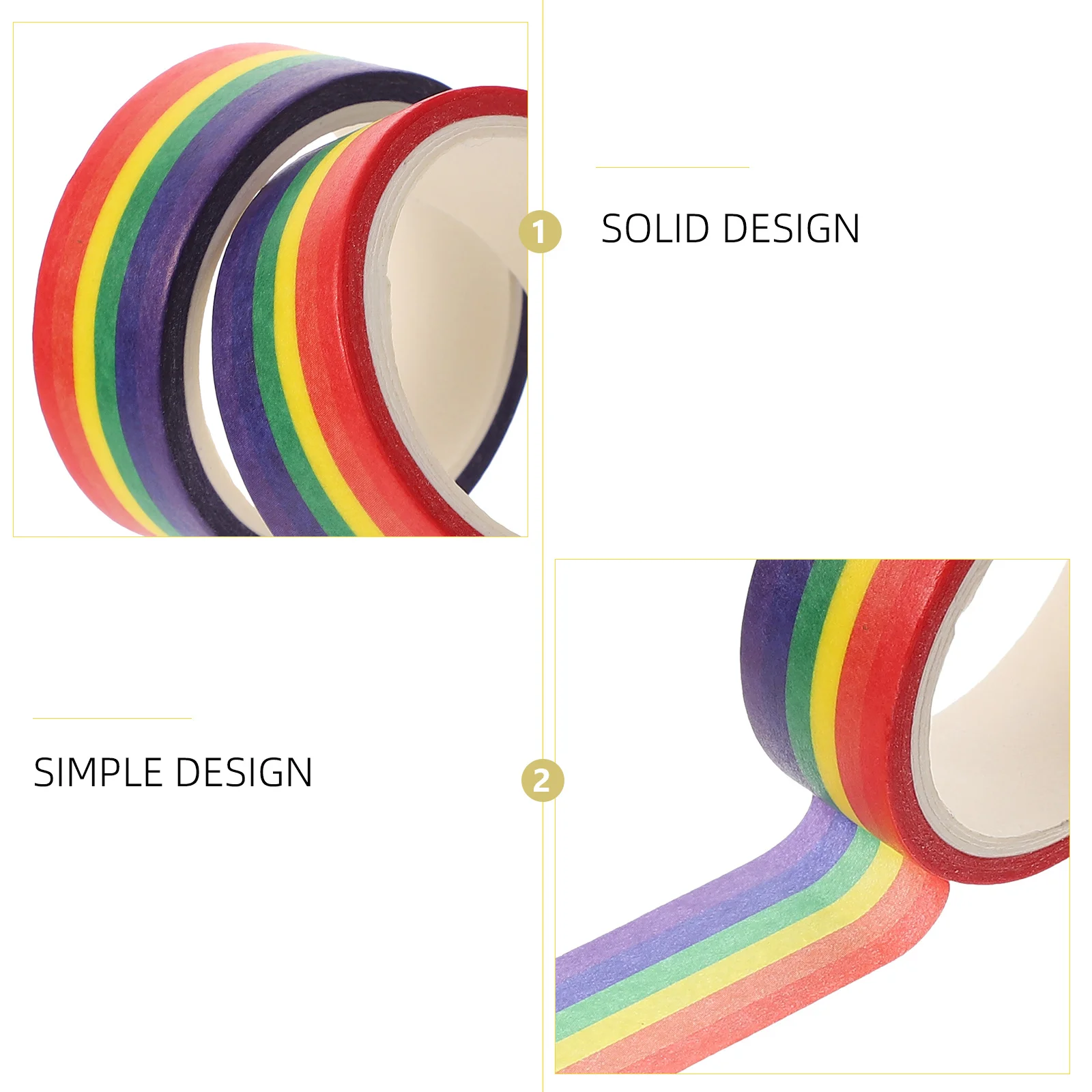 2pcs Rainbow Stripe Washi Masking Tape 500Cm Long For Diy Scrapbook Decor Crafting Office Use Multi-Purpose Adhesive Tape