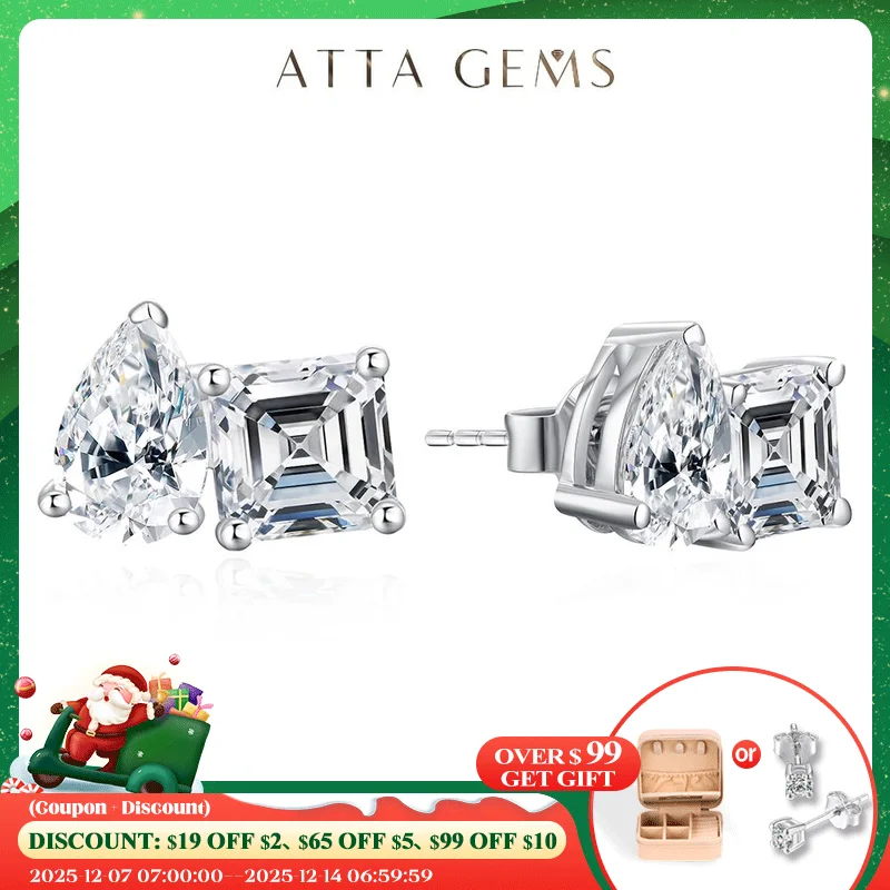 

ATTAGEMS Moissanite Silver 925 Earrings Pear Asscher Shape VVS1 Stud Earring for Women 2023 Trending Wedding Gift Fine Jewelry