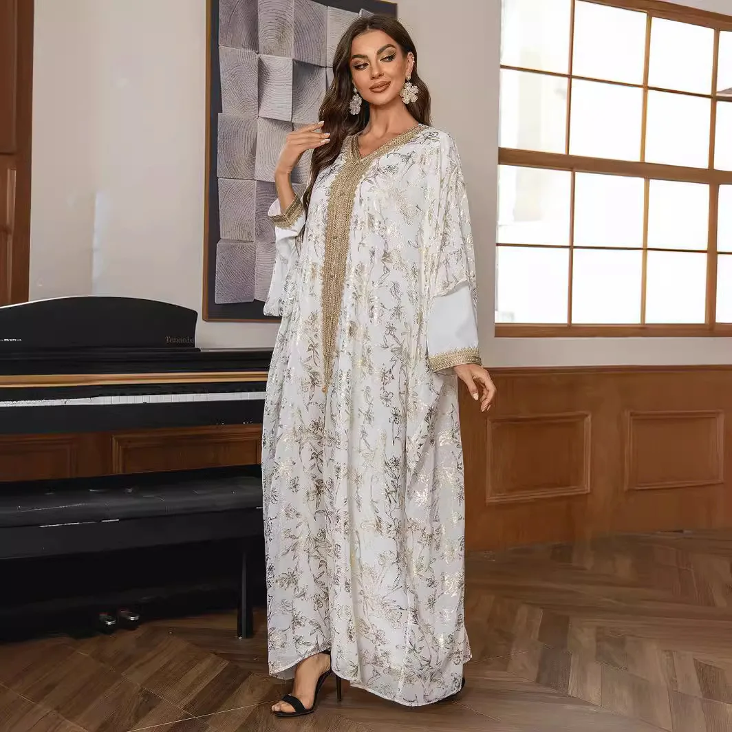 Chiffon White Evening Dress for Women Abayas Dubai Arabia Loose Muslim Sets 2-piece Women Turkish Kaftan Vestido Longo Feminino