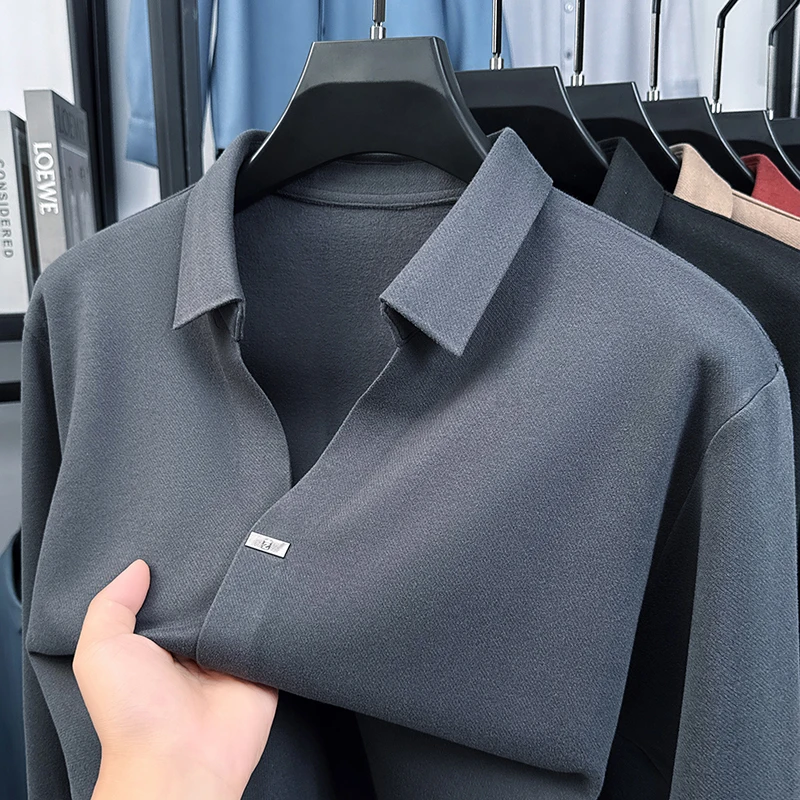 

High Quality Man Long-Sleeved T-Shirt Scissor Collar No-Show Clothing British Style New Long Sleeves Fashion Trend Mens Clothing