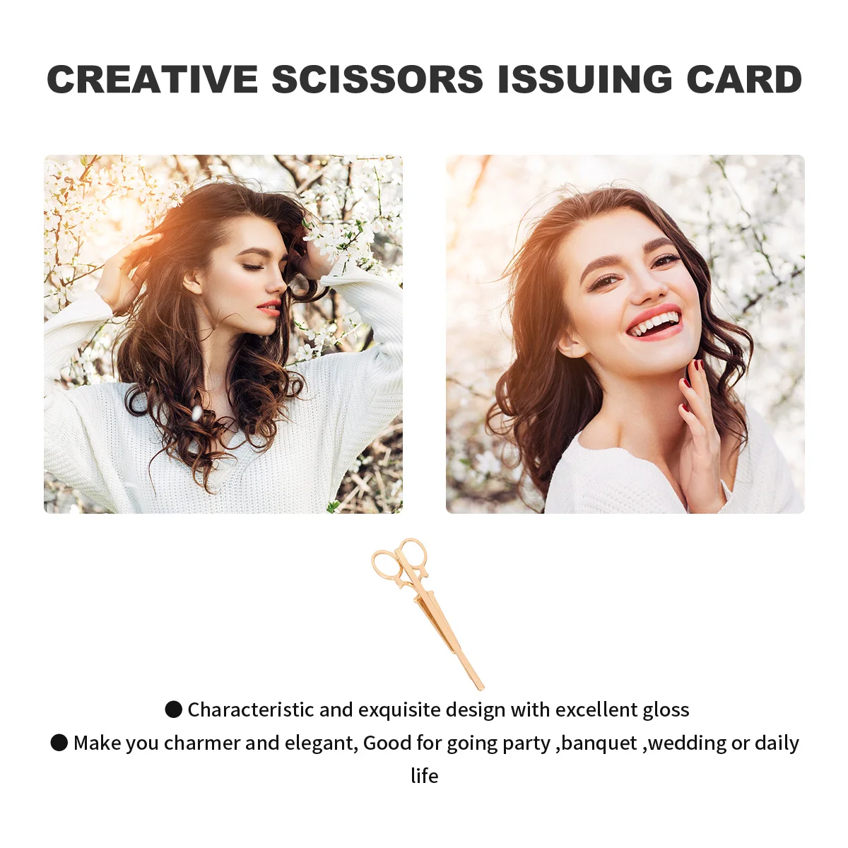 

Scissors Design Hair Clip Gold Women Accessory Unique Handcraft Glossy Portable Gift Party Banquet Wedding Decor