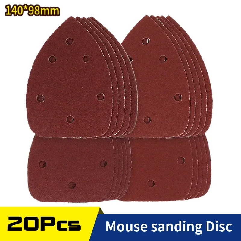 140*98*mm 6Hole Sanding Sheets Triangle Red Sandpaper Hook & Loop 40 -1000 Grits Abrasive Sanding Disc For Wood Sanding(20 Pcs)