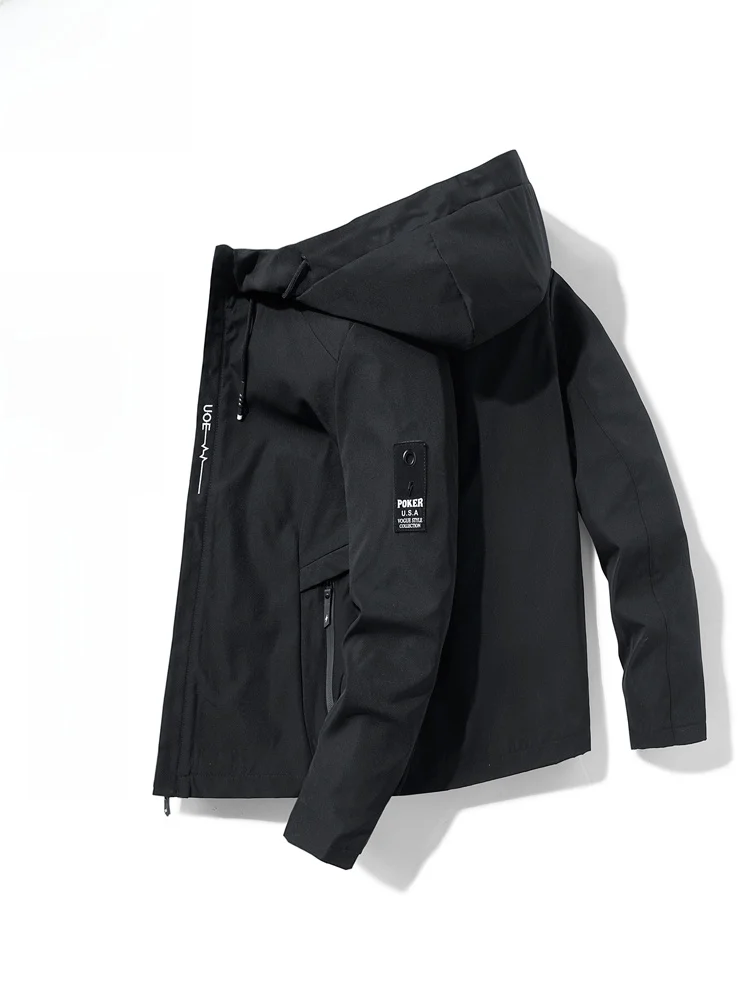 

Men's Hooded Baseball Sle Windproof Waterproof Workwear Jaet Casual Loose Fit Polyester Fabric Long Sve Zipper Closure