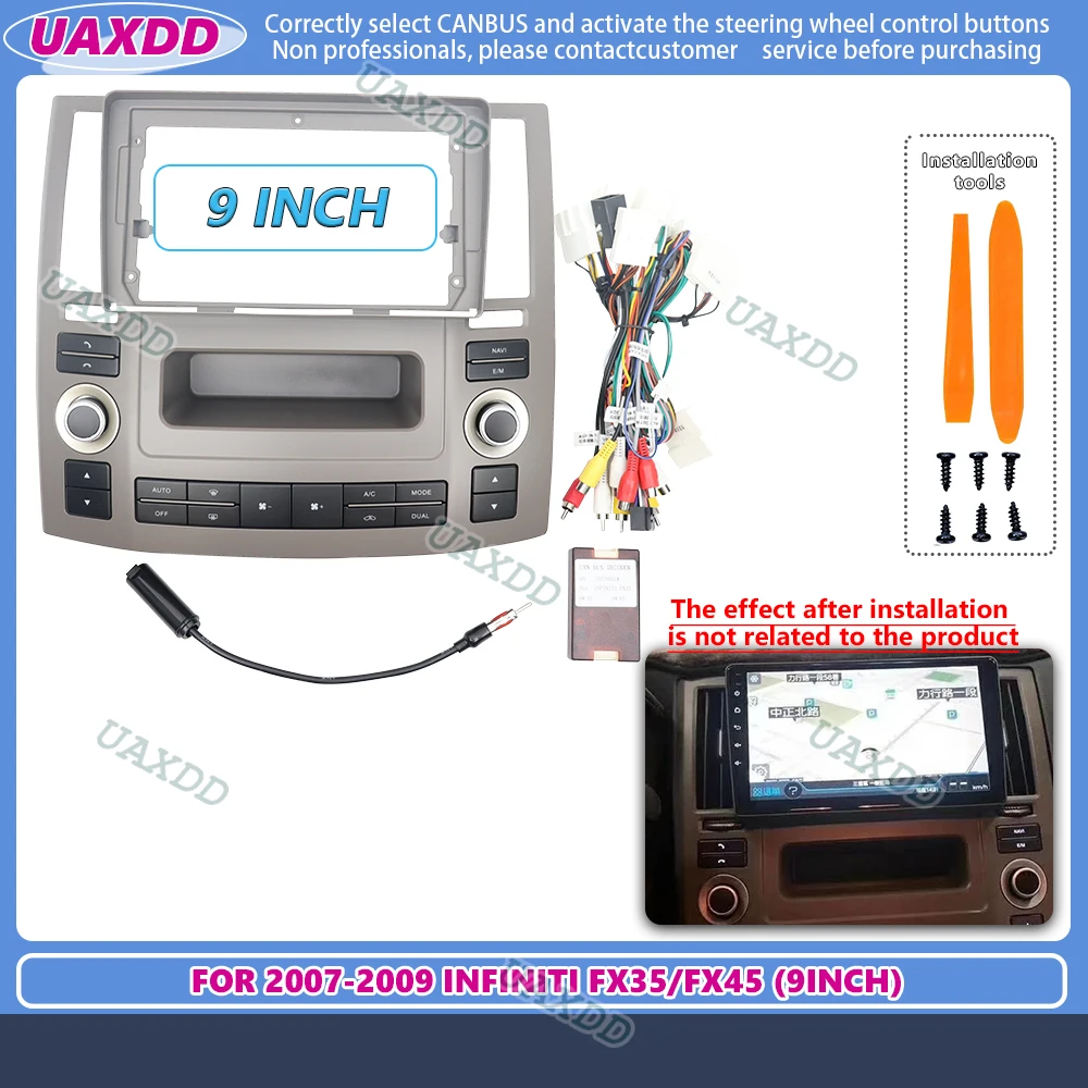 FOR 2007-2009 INFINITI FX35 FX45 9 INCH frame adapter harness multimedia 2 Din navigation dashboard panel Android video decoder