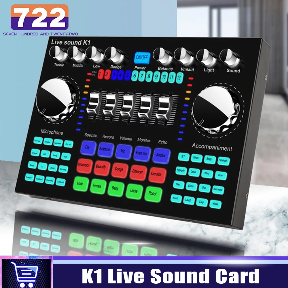 

K1 Audio Mixer Live Sound Card Mobile Phone Voice Changer Karaoke for Broadcast Recording KTV Music Audio Bluetooth-compatible