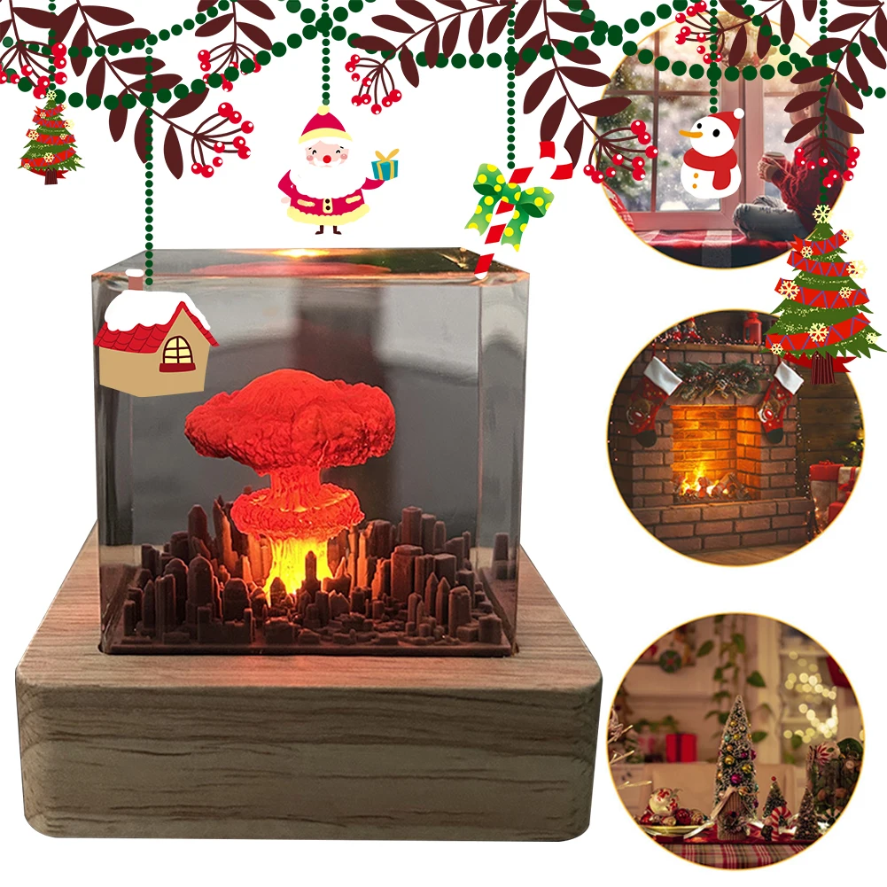 Nuclear Explosion Mushroom Cloud Lamp Resin Explosion Bomb Flameless Lamp USB Charging for Home Living Room Decor