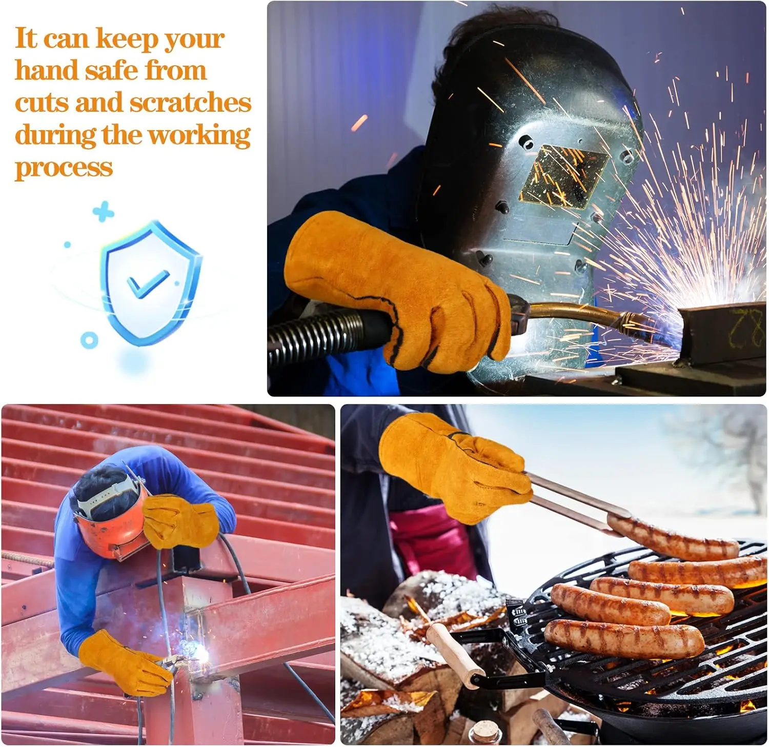 1/2 Pair Metal Welding Protector Flame-retardant Welding Work Gloves Heat-proof Yellow Gloves Soldering Welding Gloves Tools