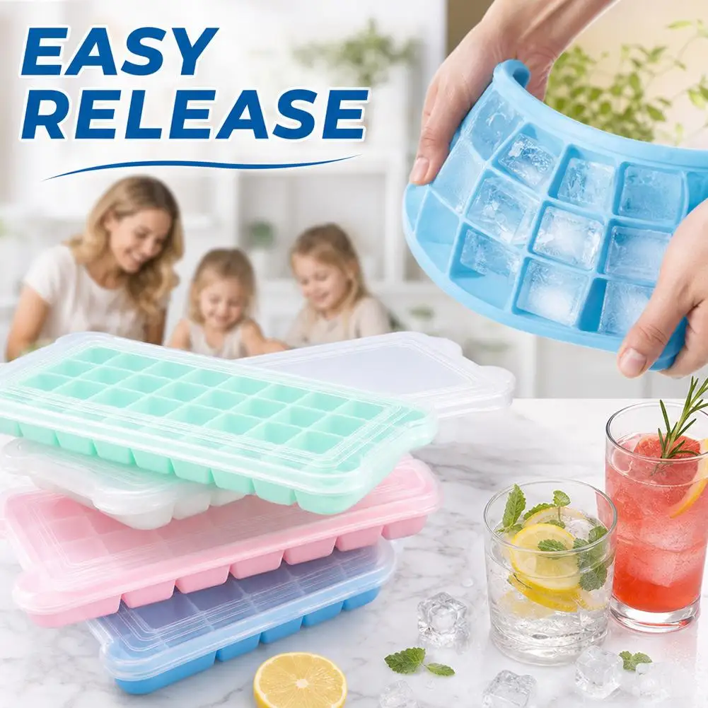Silicone Ice Cubes Tray with Lid 36 Cubes Jelly Maker frozen Molds Easy-Release for Whisky Cocktail Cola Baby Food and Drinks