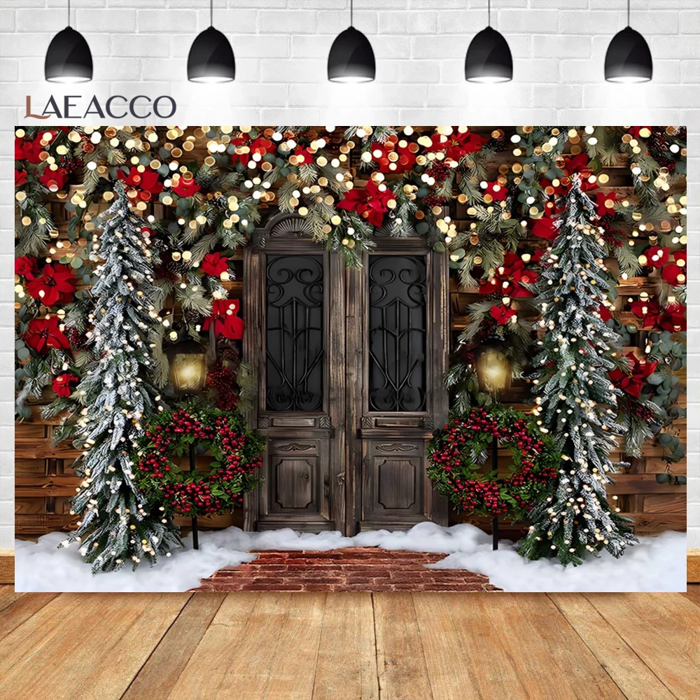 Winter Forest Snowflake Photography Backdrop Glitter Lights Snow Scene Snowfield Christmas Tree Background for Photo Studio