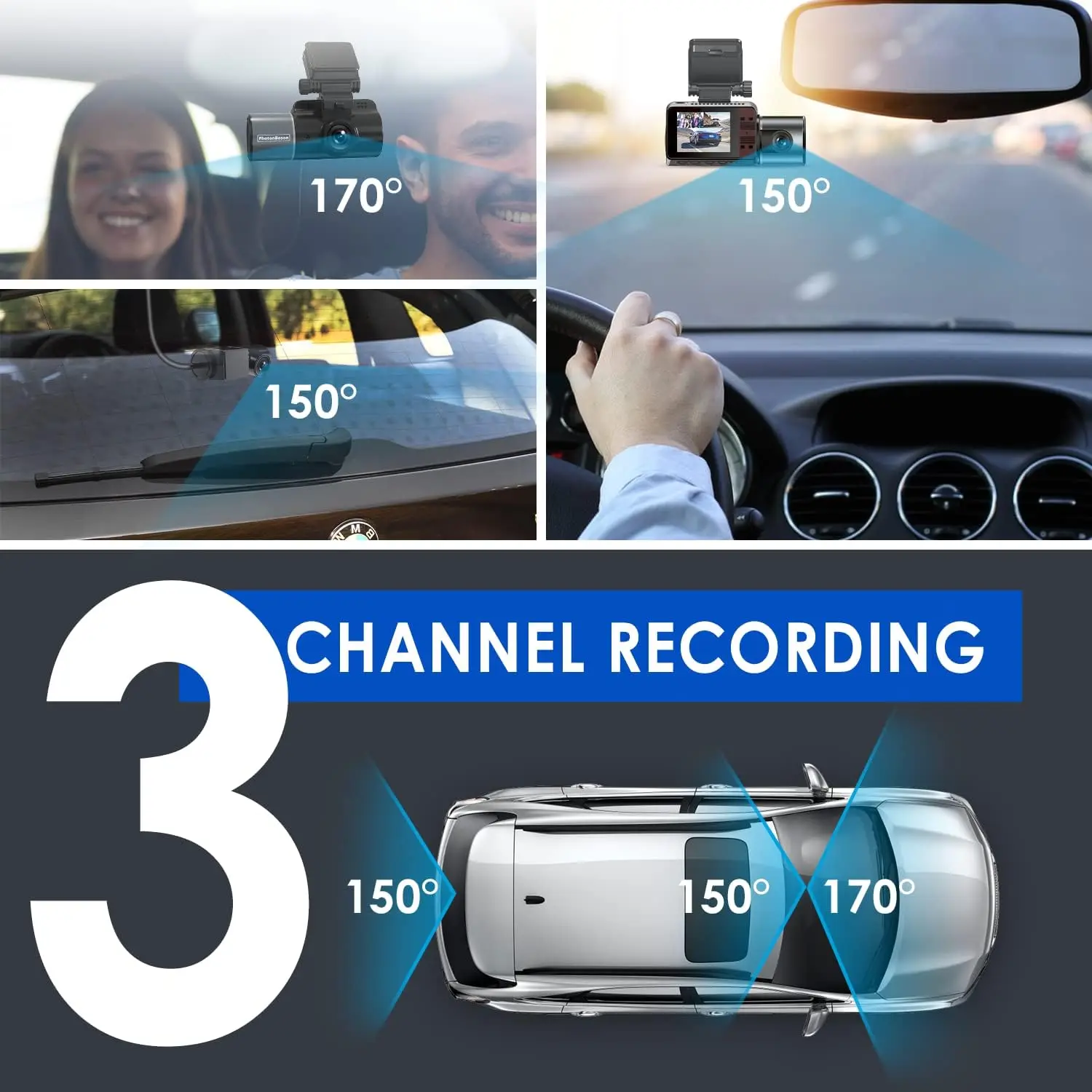 كاميرا داش 4K ذات 3 قنوات مع نظام تحديد المواقع العالمي (GPS)، رؤية ليلية، وضع ركن السيارة، تتضمن بطاقة TF