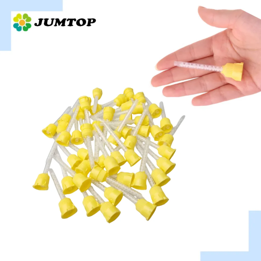 

50-100Pcs Disposable Dental Mixing Tips - Silicone Rubber Nozzles for Impression Materials, Yellow Gun Applicator Tips