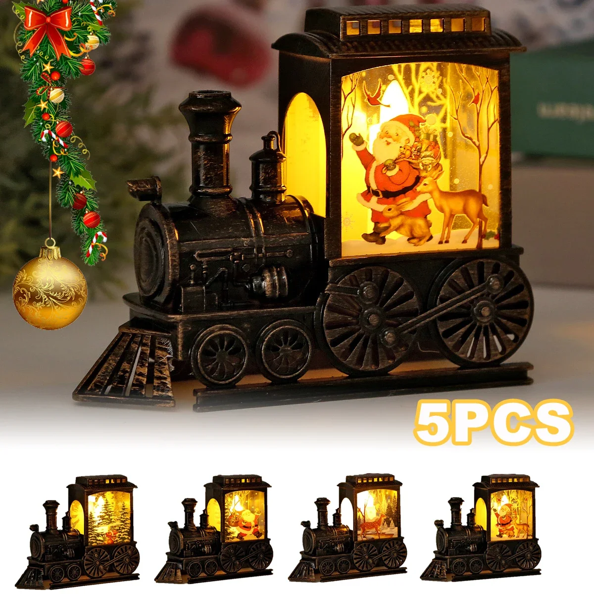 New Christmas Retro Small Train Led Lights Christmas Small Oil Lamp Plastic Wind Lamp Luminous Night Light Christmas Decoration