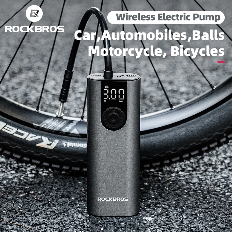 ROCKBROS 150psi Bicycle Pump Cycling Electric Air Pump 2600mAH High Pressure Wireless Air Inflator Motorcycle Portable Bike Pump