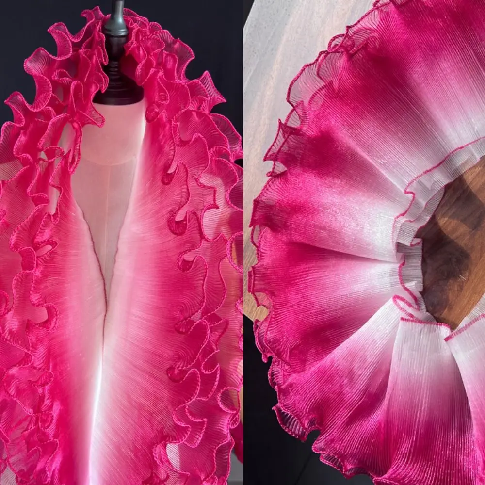 2 Yard Flounce Wave Lace Fabric Fashion 12cm Wide Pleat Mesh Organza Ruffle Dress Accessories Gradient Color