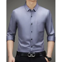 Camisa de negocios para hombre de seda de morera 100% de gama alta, resistente a las arrugas, sin hierro, con bolsillo en el pecho, camisas de vestir elásticas lujosas para hombre