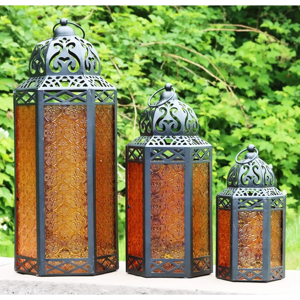 Patio Candle Holder Home Décor Indoor & Outdoor Candle Lantern Decoration Set 3 Piece Set for Flooring Centerpiece Wedding Decor