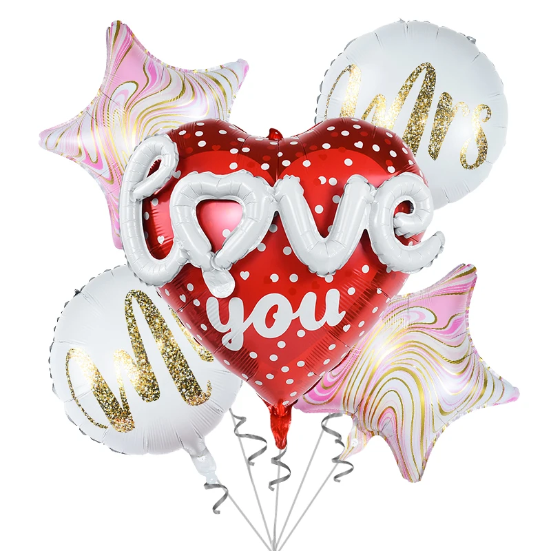 5Pcs/set Happy Birthday Party Balloon Round Heart Foil Helium Balloons Wedding Valentines Day Love You Decoration Supplies