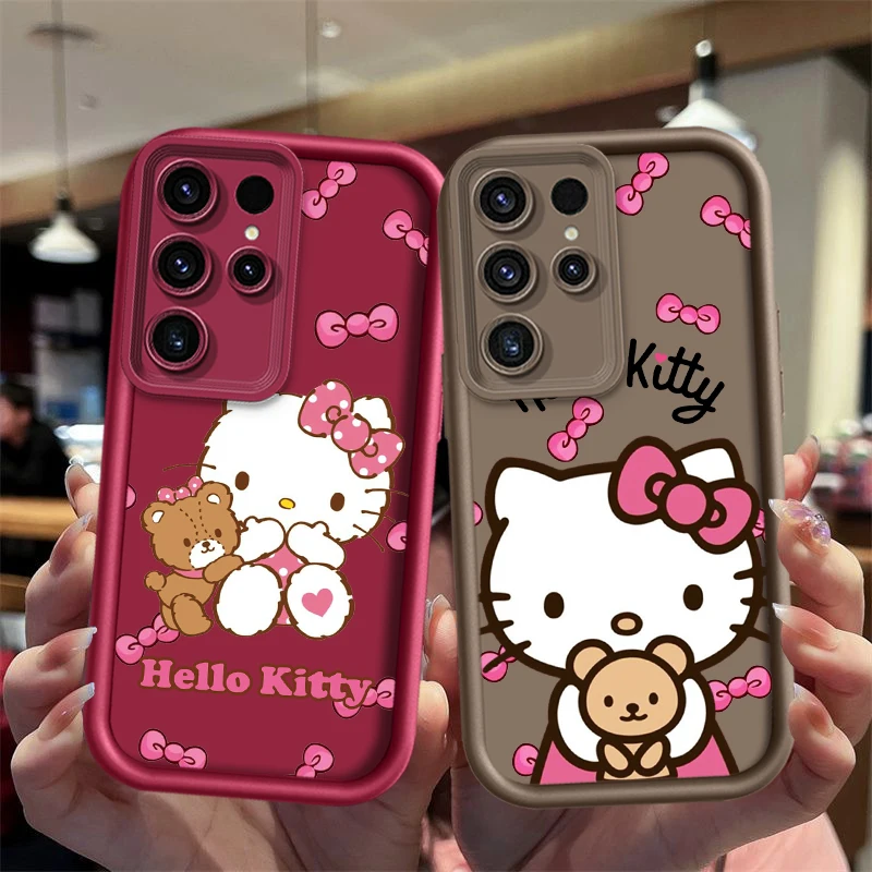 Sario Cute Hello Kitty For Samsung Galaxy S24 S23 S22 S21 S20 Ultra Plus FE 5G Shockproof Soft Eye Ladder Phone Case