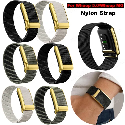 Correa de nailon transpirable para Whoop 5,0/Whoop MG, pulseras de repuesto, correas deportivas para WHOOP 5,0 con marco de Metal dorado