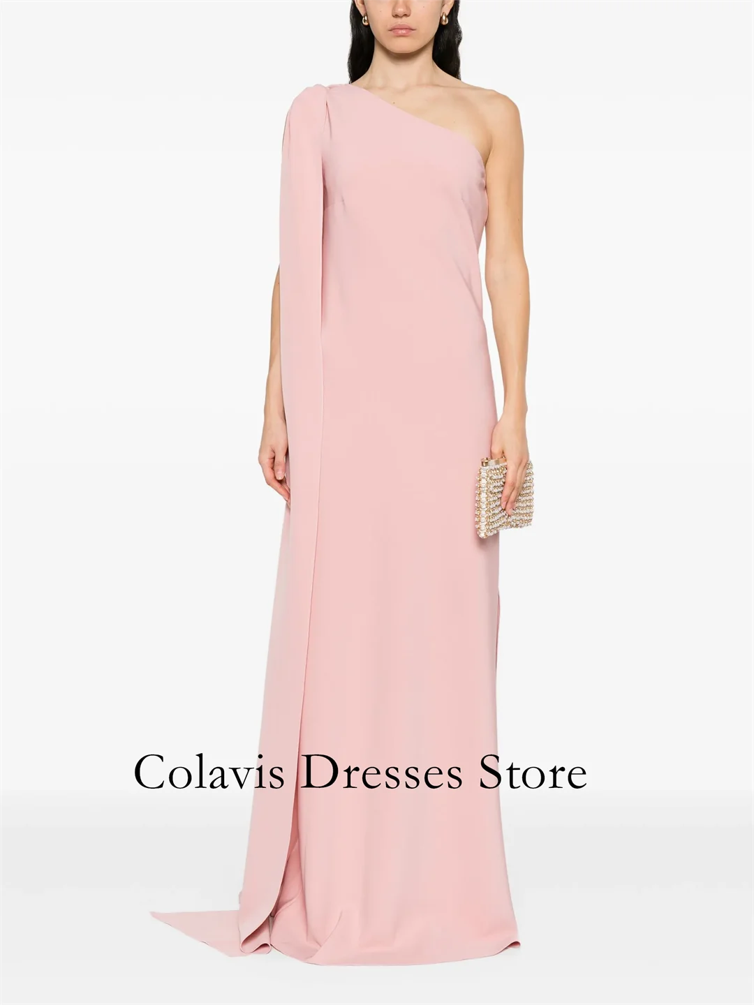 

2025 Customized One-Shoulder Mermaid Pink Crepe Prom Dresses Evening Dress Women Evening Gowns Formal Party Dress