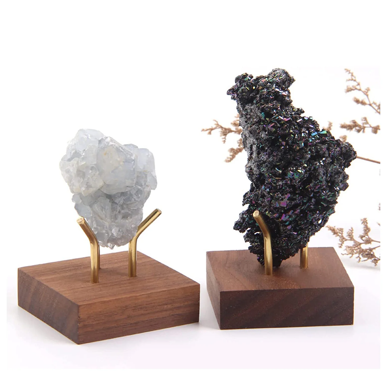 2 PCS Display Stand Walnut Base Crystal Display Holder for Fossil Coral Geodes Rock Mineral Agate Small Collectibles