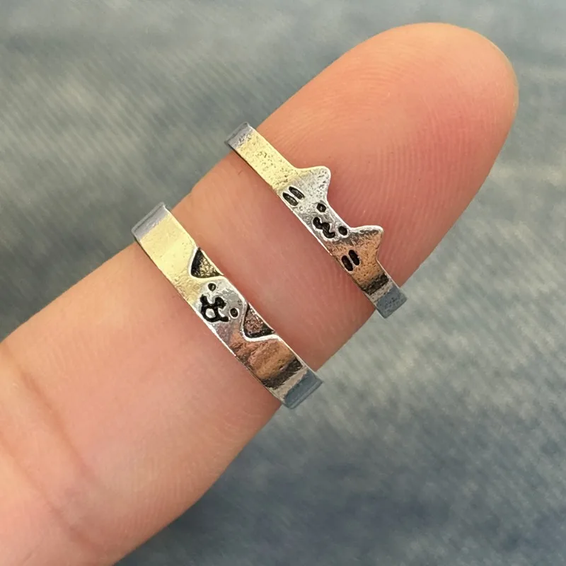 2pcs Cute Cat Dog Animal Couple Ring for Women Men 2024 New Fashion Statement Lover Rings Valentine's Day Party Jewelry Gifts