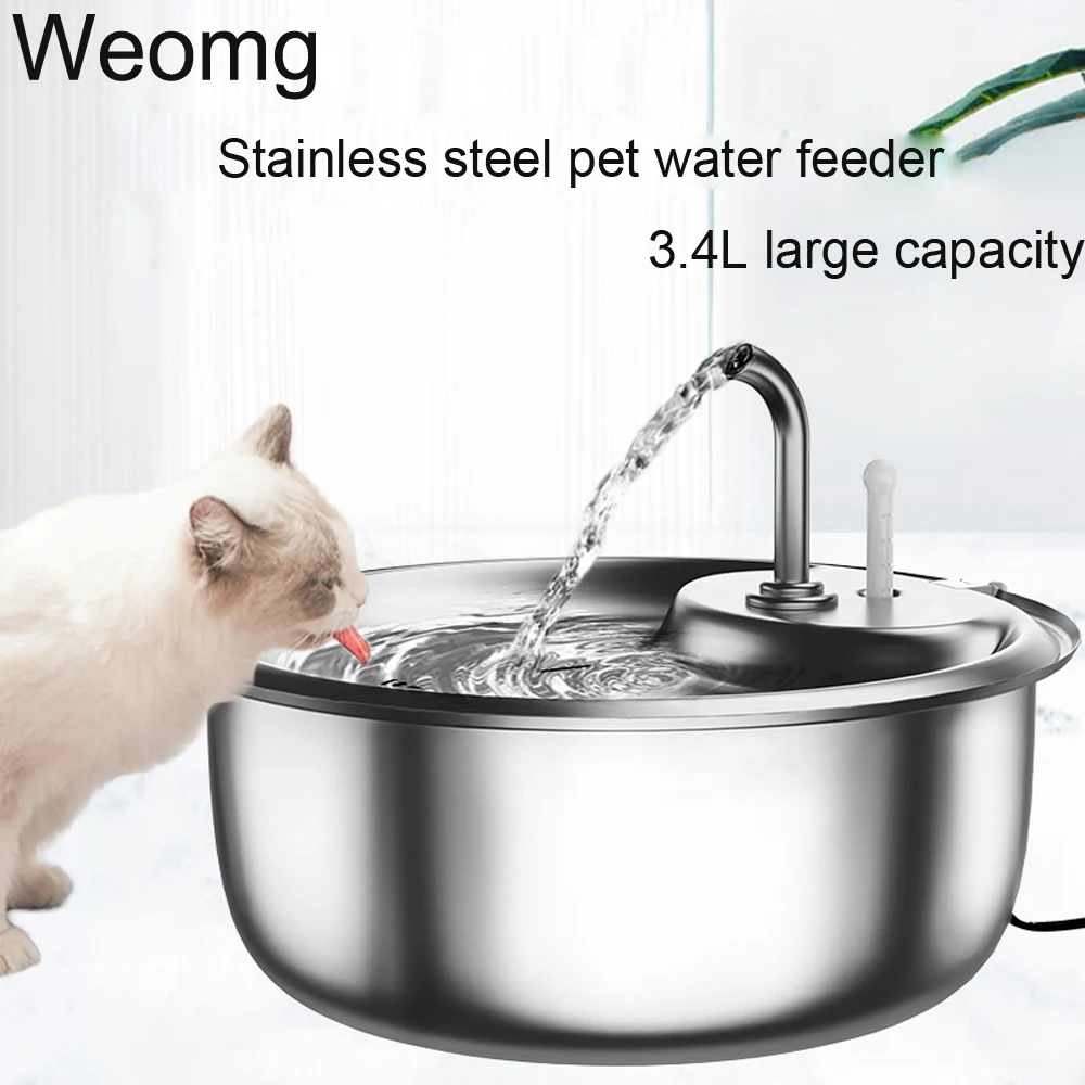 

3.4L Stainless steel Cat Water Fountain Dog Drink Bowl Automatic Pet Drinking Dispenser Bowls Cats Drinker USB Powered