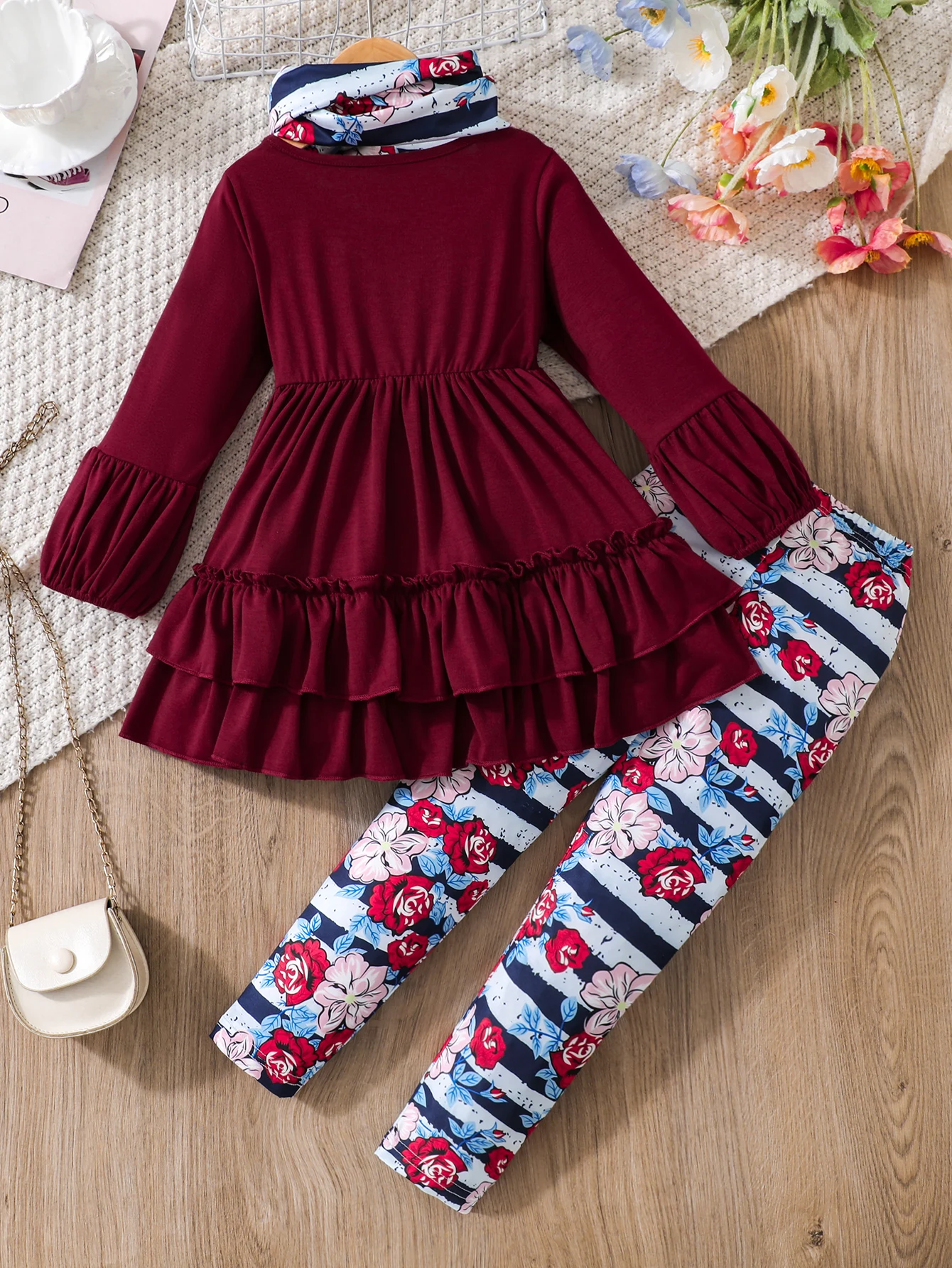 Trendy Girls Comfy Long Sleeve Pullover Dress + Leggings Pants Set For Party Gift Outdoor