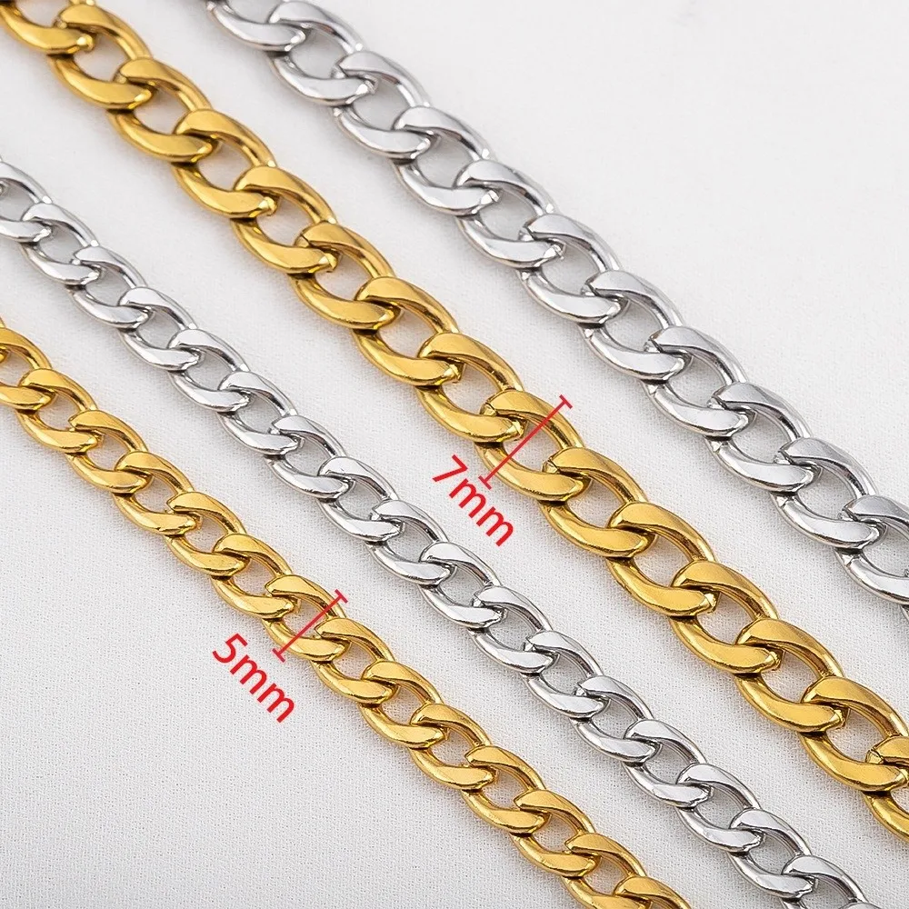 3-7mm Thickness Cuban Link Cable Chain Embossed Metal Thick Cable Chain DIY Jewelry Making Chain Flat Chain